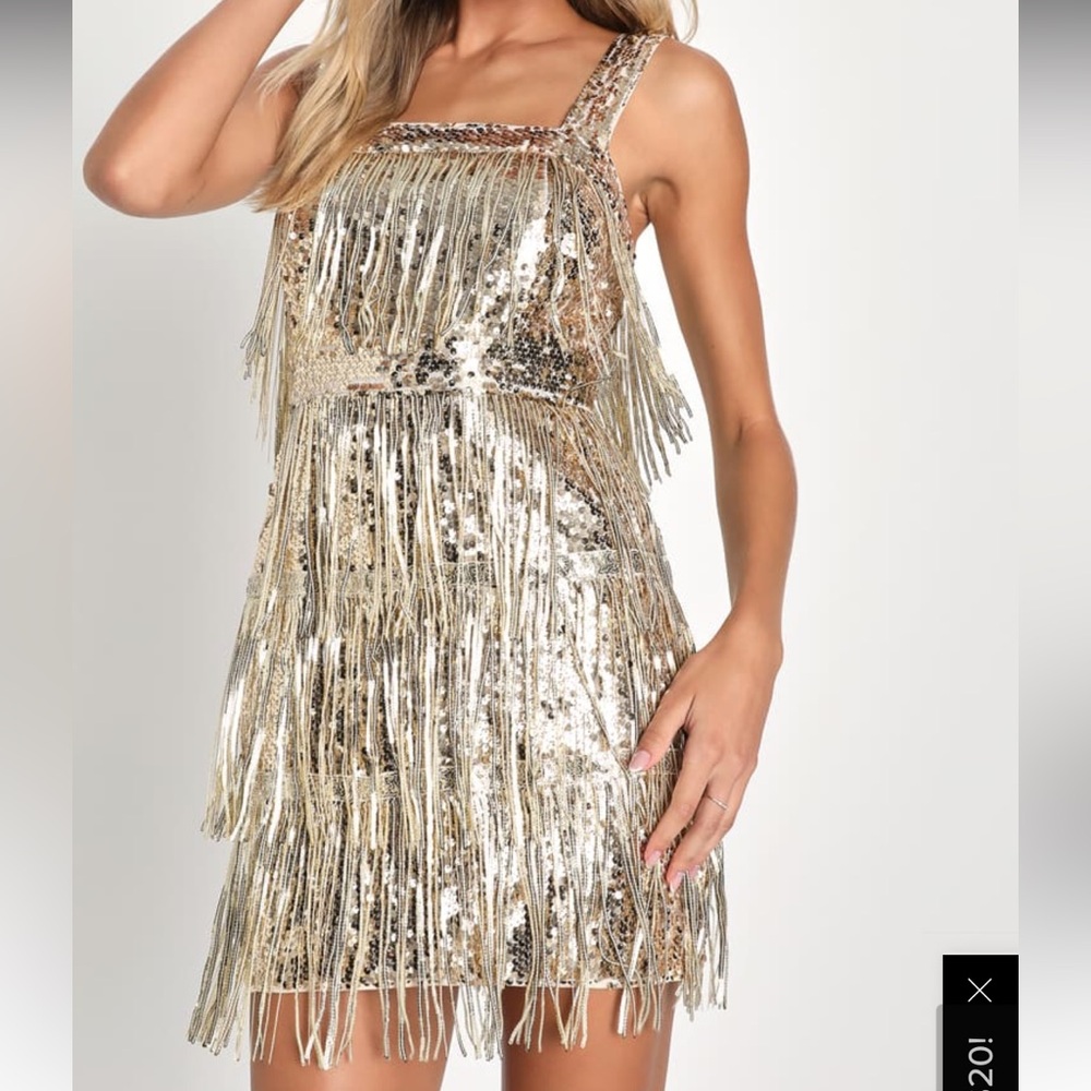 Lulus Gold Fringe Flapper Gatsby Sequin Dress Medium - Picture 3 of 12